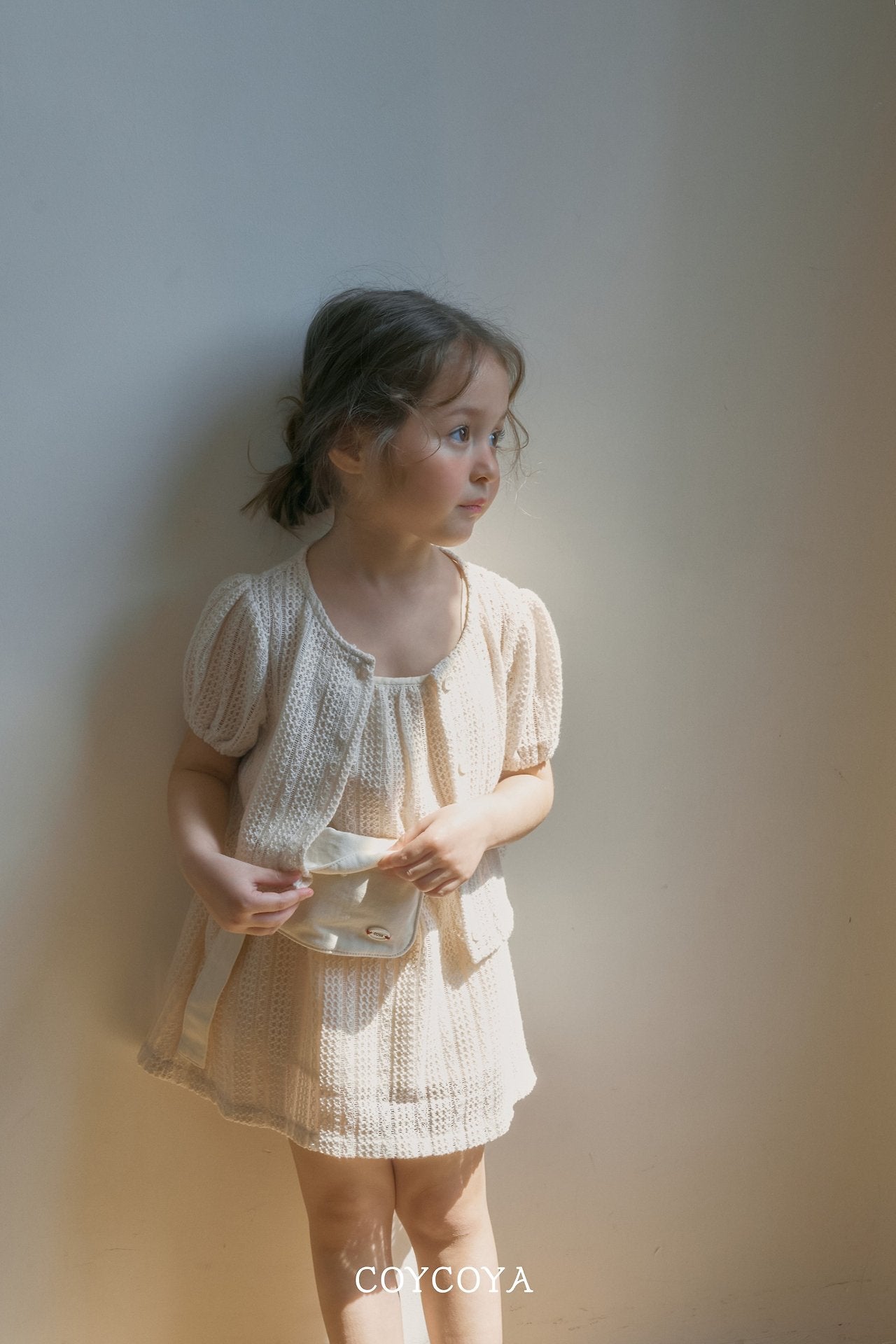 Knitted Cropped Cardigan Korean toddler sweater in ecru made in Korea
