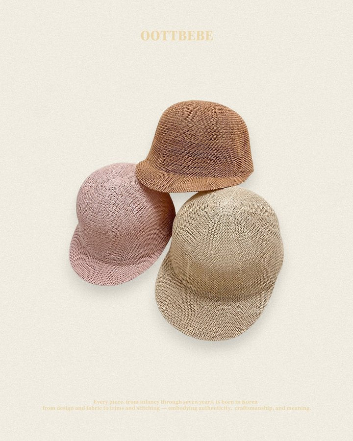 Round Straw Cap Korean infant accessory in light beige made in Korea