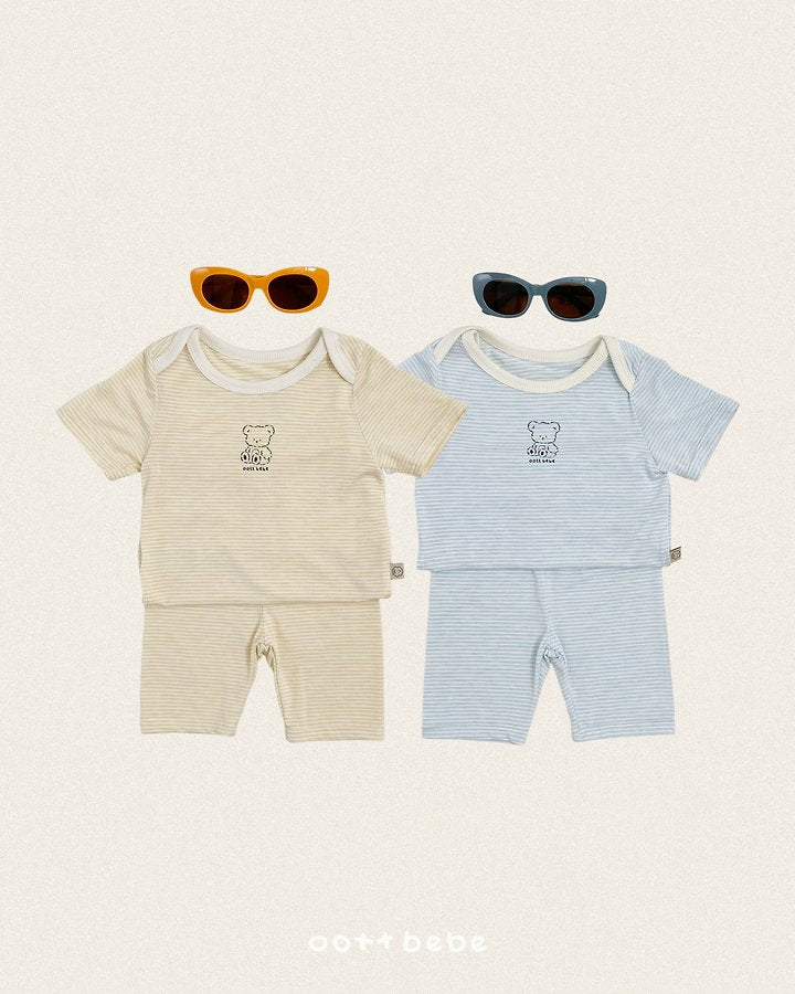 Stretchy Stripe Loungewear Korean toddler loungewear in yellow made in Korea