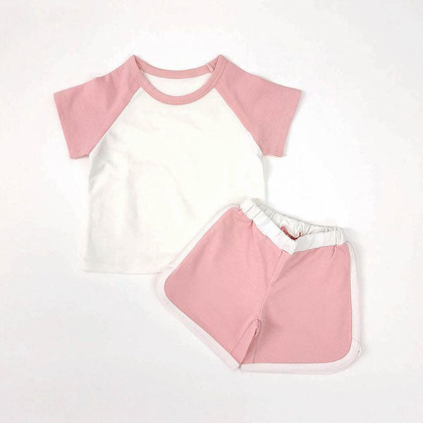 SS Raglan Color-Block Top & Bottom Set Korean toddler loungewear in yellow made in Korea