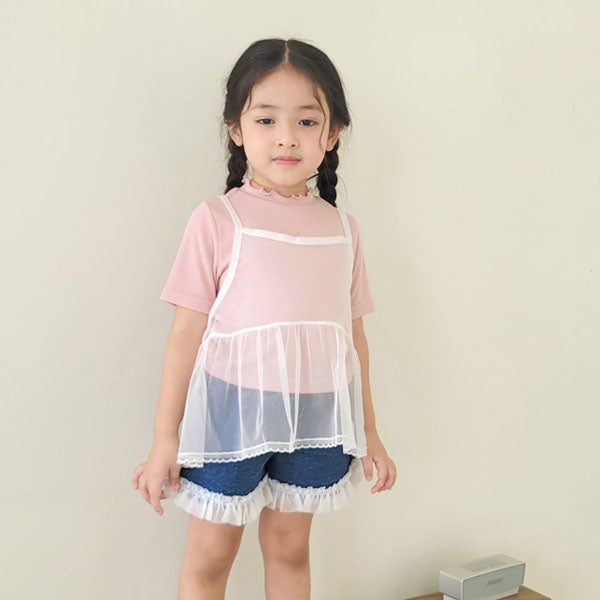 Mesh Ruffle Top Korean toddler tops in ivory made in Korea