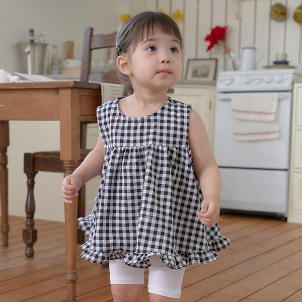 Check Ruffle Blouse Korean infant blouse in blue_check made in Korea
