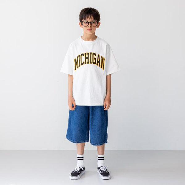 Twin Knee-Length Pants Korean toddler pants in blue denim made in Korea