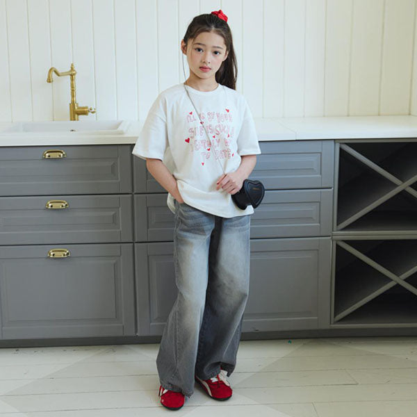 P08 Basic Wide Denim Korean toddler pants in light denim made in Korea