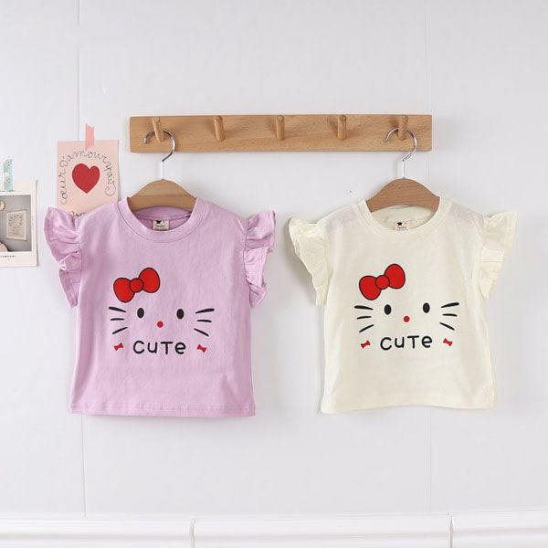 Cutie Ruffle Tee Korean toddler t-shirt in cream made in Korea