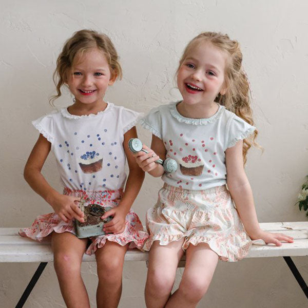Blueberry Tee Korean toddler t-shirt in ivory made in Korea