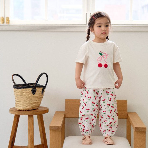 Cherry Top & Bottom Set Korean toddler set in ivory made in Korea
