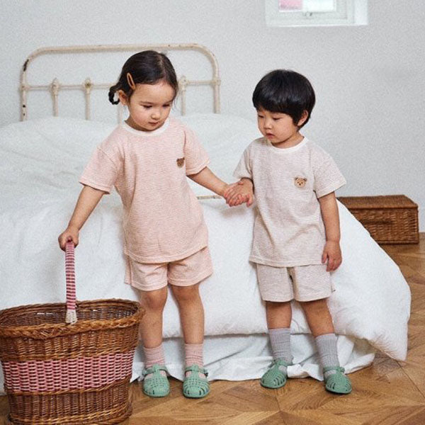 Teddy Bear Top & Bottom Set Korean toddler set in beige made in Korea