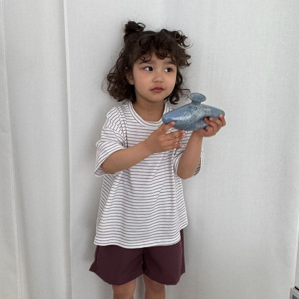 Stripe Short Sleeve Tee Korean toddler t-shirt in brown made in Korea