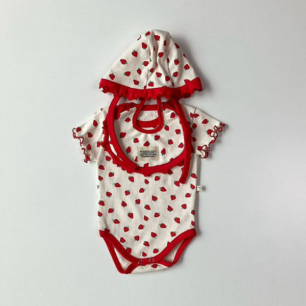 Eyelet Strawberry Bonnet Korean infant accessory in cream made in Korea