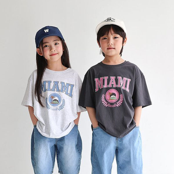 Miami Tee Korean toddler t-shirt in light heather made in Korea
