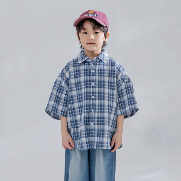 Vivid Check Shirt Korean toddler shirt in red made in Korea