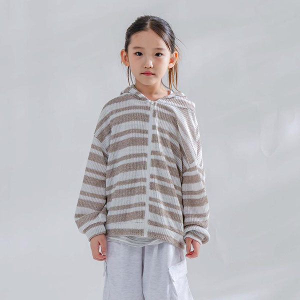 Ocean Stripe Zip-Up Hoodie Korean toddler sweater in beige made in Korea