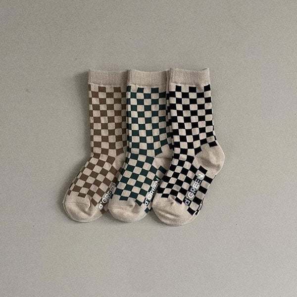 Checkerboard Socks Korean toddler accessory in set made in Korea