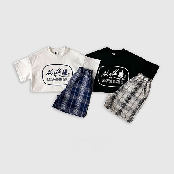 North Check Top & Bottom Set Korean toddler set in ivory(navy check) made in Korea