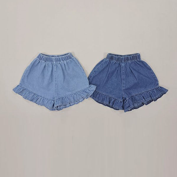Denim Ruffle 3-Length Pants Korean toddler pants in light denim made in Korea