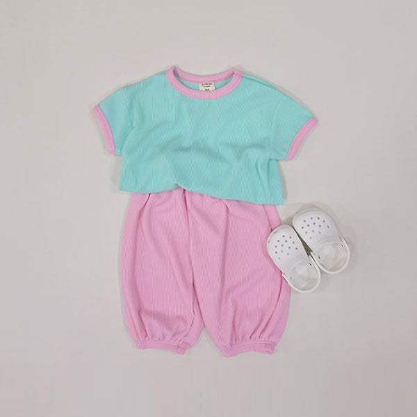 Ringer Balloon-Fit Top & Bottom Set Korean toddler set in ivory made in Korea