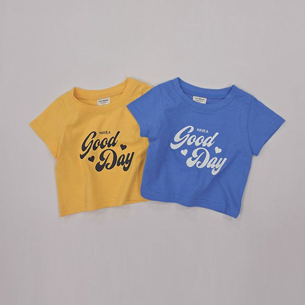 Good Day Semi-Cropped Short Sleeve Tee Korean toddler t-shirt in yellow made in Korea