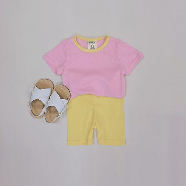 Tone-Tone Collar Loungewear Korean toddler loungewear in lemon made in Korea
