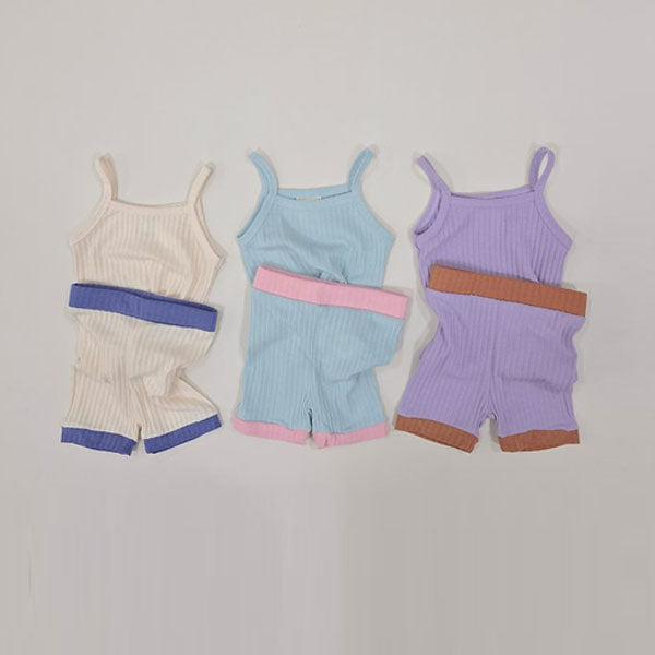 Color-Block Top & Bottom Set Korean toddler set in cream made in Korea