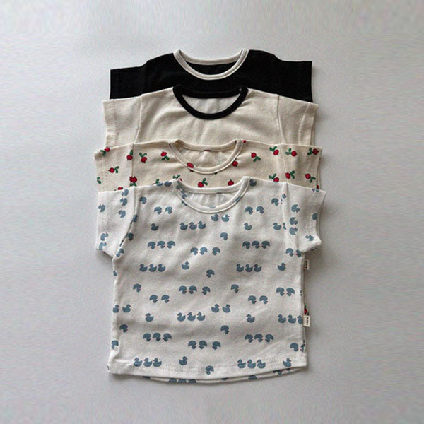 Ribbed Short Sleeve Tee Korean infant t-shirt in ivory made in Korea