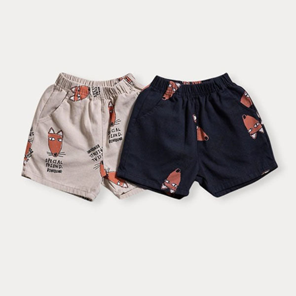 Fox Allover 4-Length Pants Korean toddler pants in light beige made in Korea