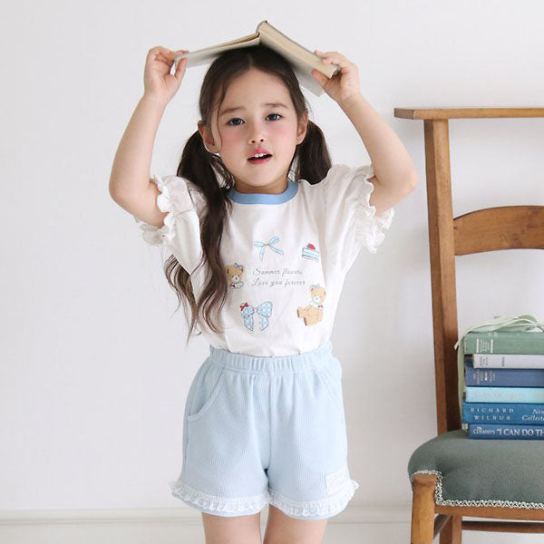 Bear Cake Tee Korean toddler t-shirt in pink(neck color) made in Korea