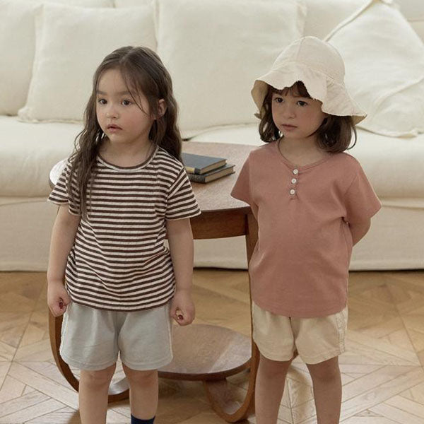 Pretty Base Stripe Tee Korean toddler t-shirt in chestnut made in Korea