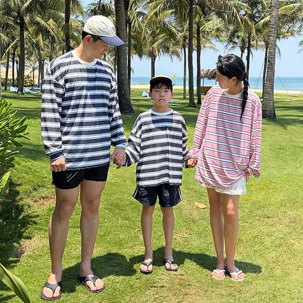 Sand Stripe Rash Guard - Adult Korean kids rashguard in pink stripe made in Korea