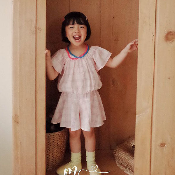 Check Set Skort Korean toddler skort in pink made in Korea