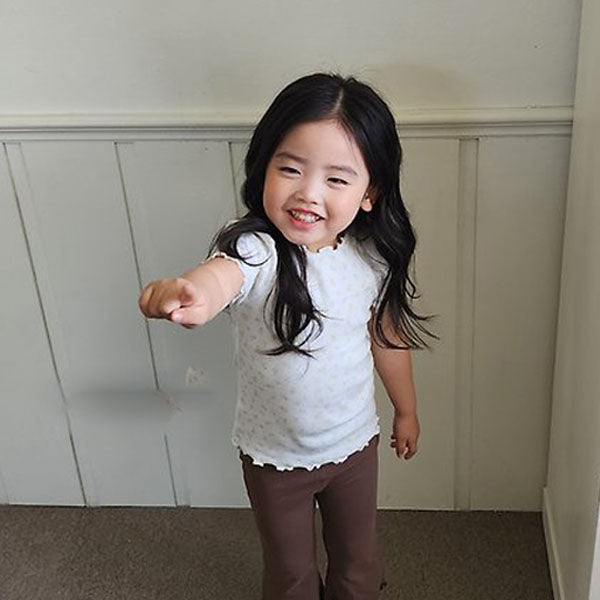 Shirred Lettuce-Edge Tee - Floral Korean toddler t-shirt in floral made in Korea