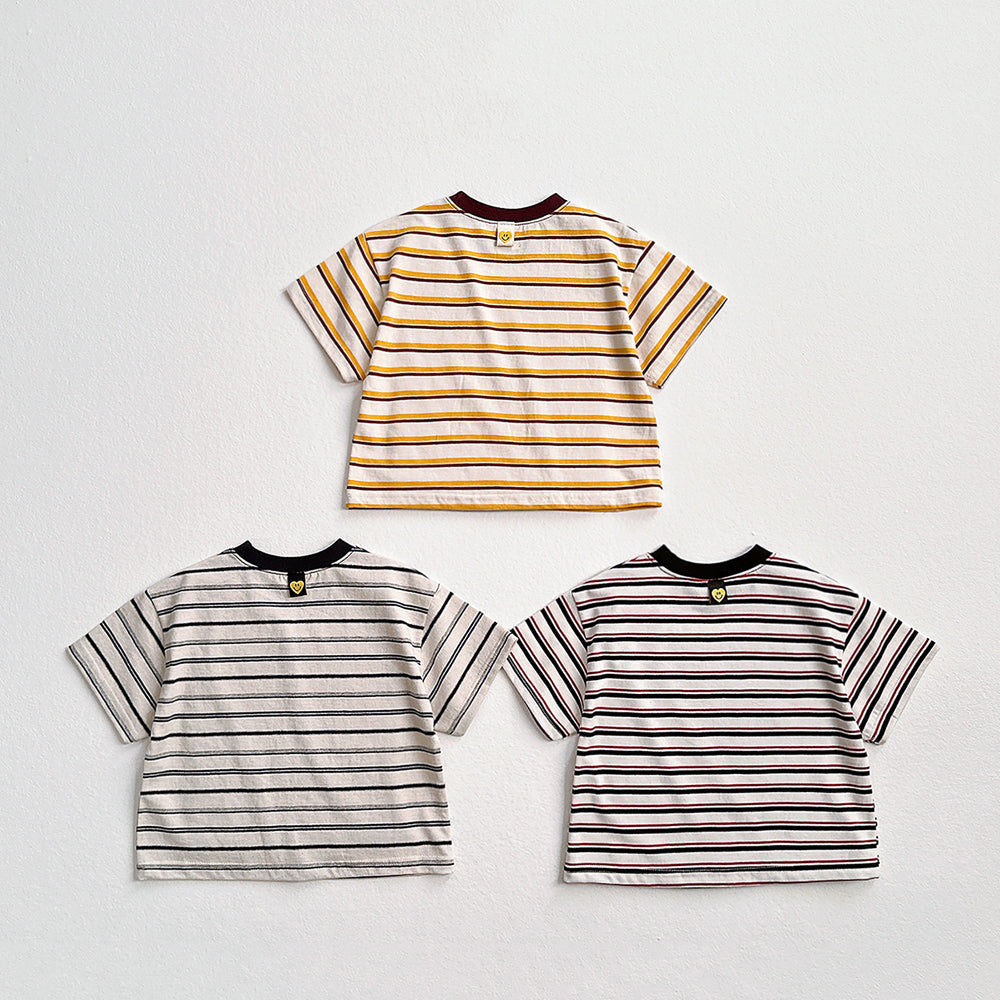 Heart Smile Stripe Tee Korean toddler t-shirt in navy made in Korea