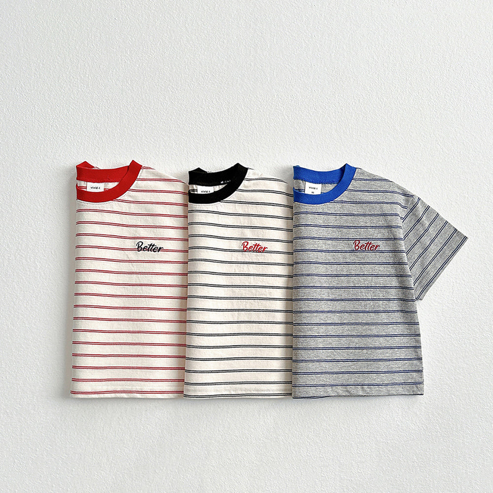 Better Embroidered Stripe Tee Korean toddler t-shirt in black made in Korea