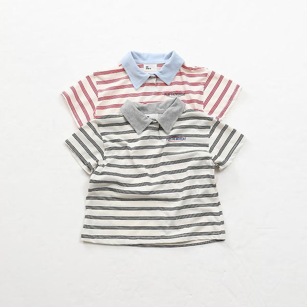 Collar Stripe Tee Korean toddler t-shirt in red stripe made in Korea