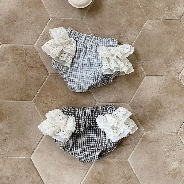 Sage Check Bloomers Korean infant bloomer in blue made in Korea