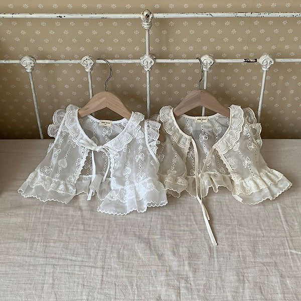 Heart Ribbon Vest Korean infant jacket in white made in Korea