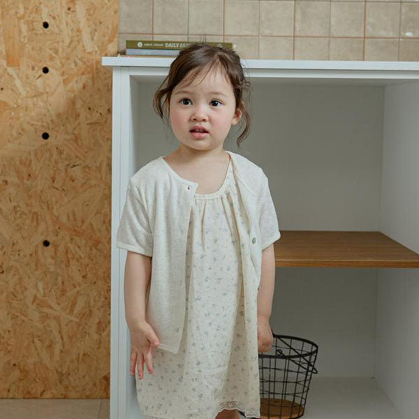 Knit Short Sleeve Cardigan Korean toddler sweater in ivory made in Korea