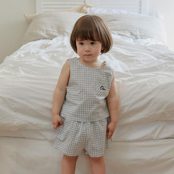 Check Sleeveless Blouse Korean toddler blouse in navy made in Korea