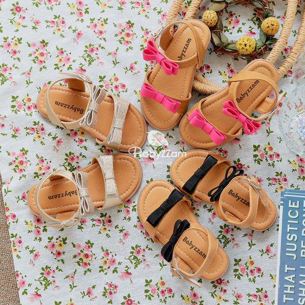 C106 Double Ribbon Korean infant shoes in black made in Korea