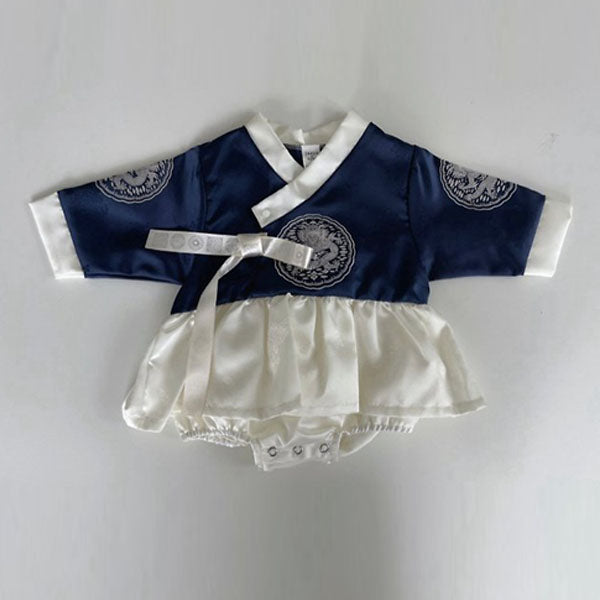 Crown Prince & Queen Hanbok Bodysuit - Girls Korean infant bodysuit in navy made in Korea