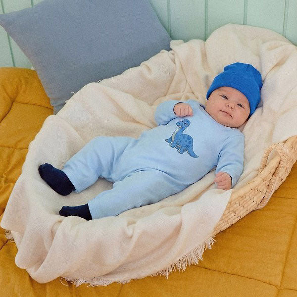 Robot Dinosaur Full-Length Bodysuit Korean infant bodysuit in cream made in Korea