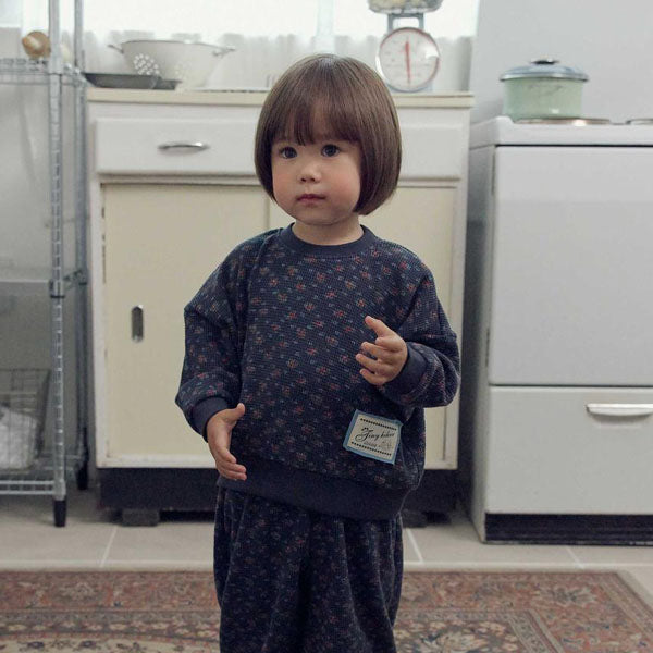 Madeleine Waffle Sweatshirt Korean toddler sweater in navy made in Korea