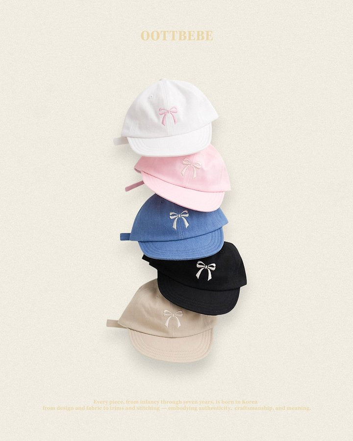 Ribbon Ball Cap Korean infant accessory in beige made in Korea