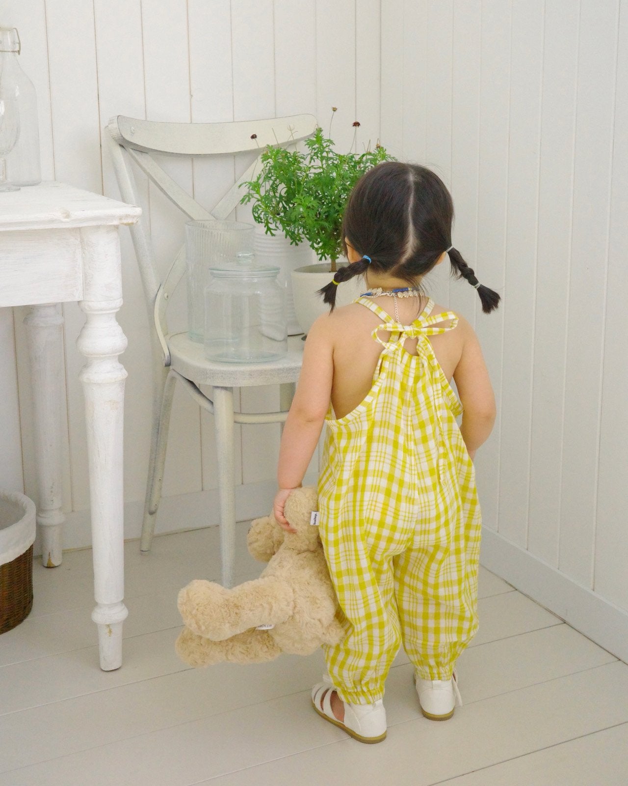 Summer Crinkle Jumpsuit Korean toddler jumpsuit in yellow made in Korea