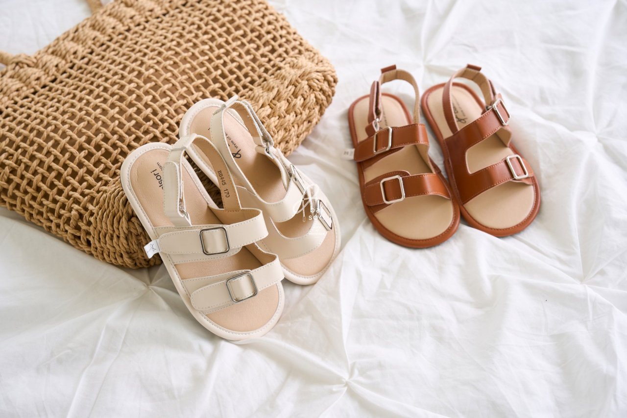 BB445 Double Square Sandals Korean toddler shoes in brown made in Korea