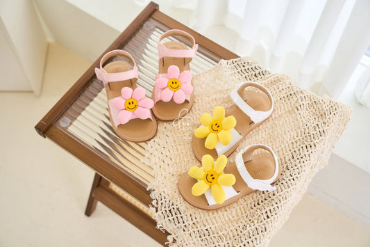BB449 Sunflower Sandals Korean toddler shoes in white made in Korea