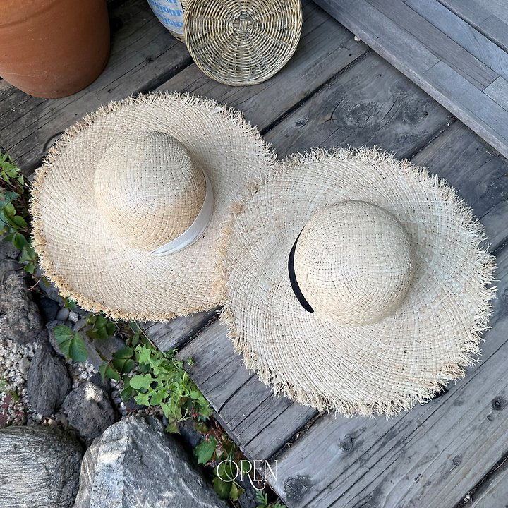 Serene Raffia Sun Hat Korean toddler accessory in cream ribbon made in Korea