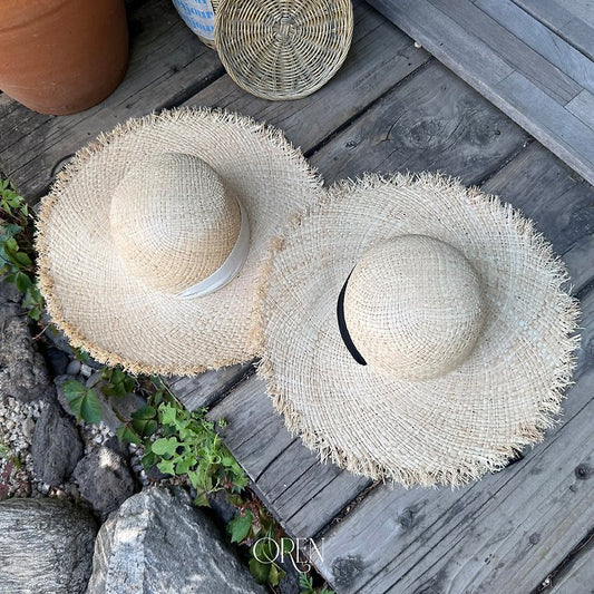 Serene Raffia Sun Hat Korean toddler accessory in cream ribbon made in Korea