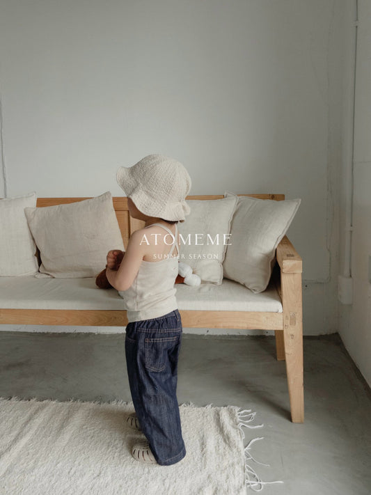 Summer Non-Fade Denim Korean toddler pants in indigo made in Korea