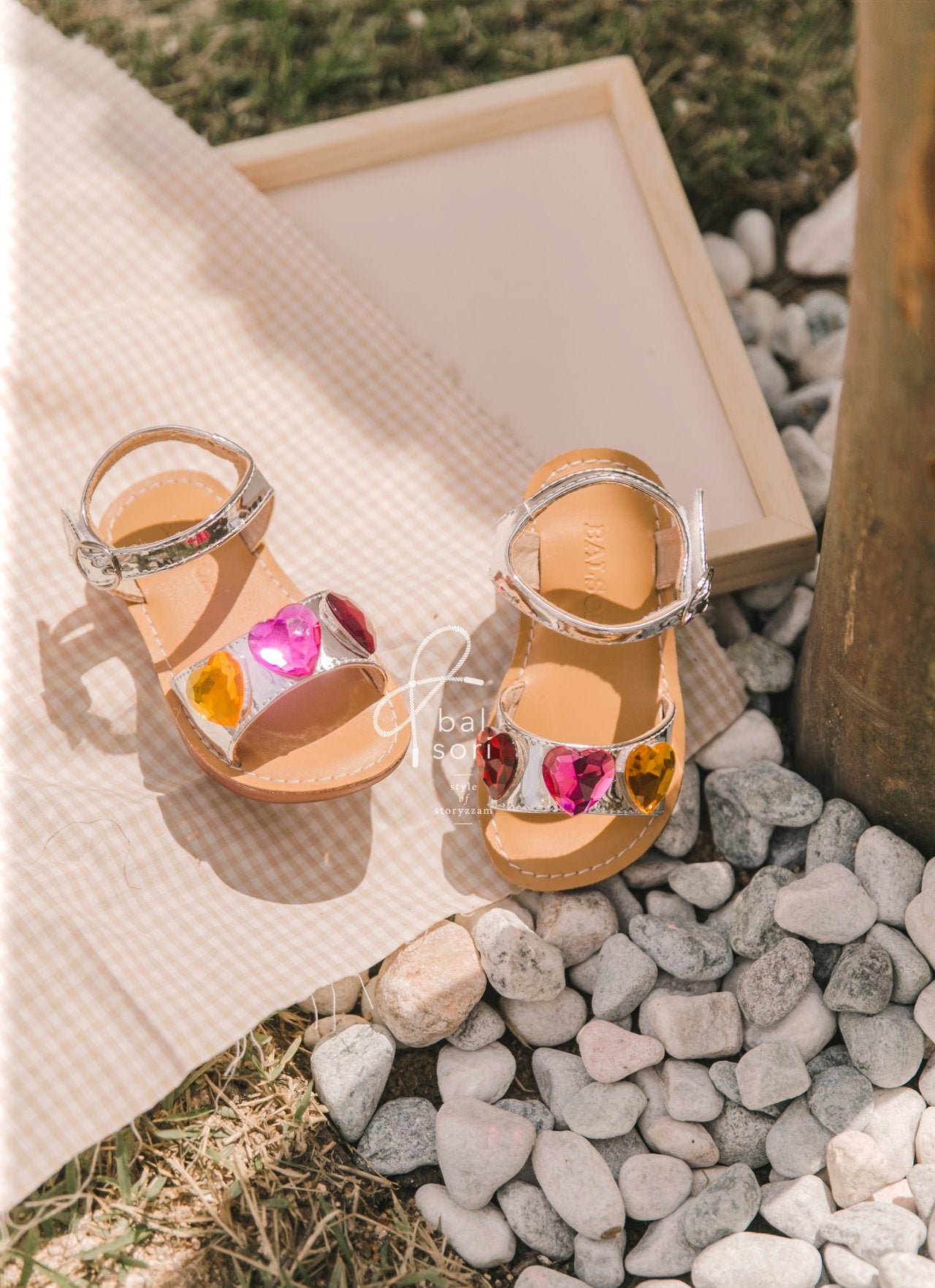 Y778 Heart Gem Sandals Korean toddler shoes in silver made in Korea